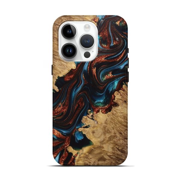 iPhone 15 Pro Wood+Resin Live Edge Phone Case - Edgar (Teal & Gold, 707785) Online