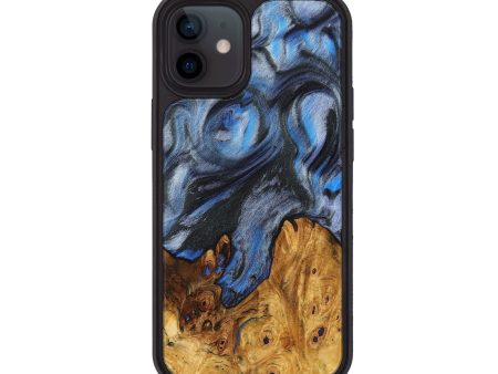 iPhone 12 Wood+Resin Phone Case - Cynthia (Blue, 710108) For Sale