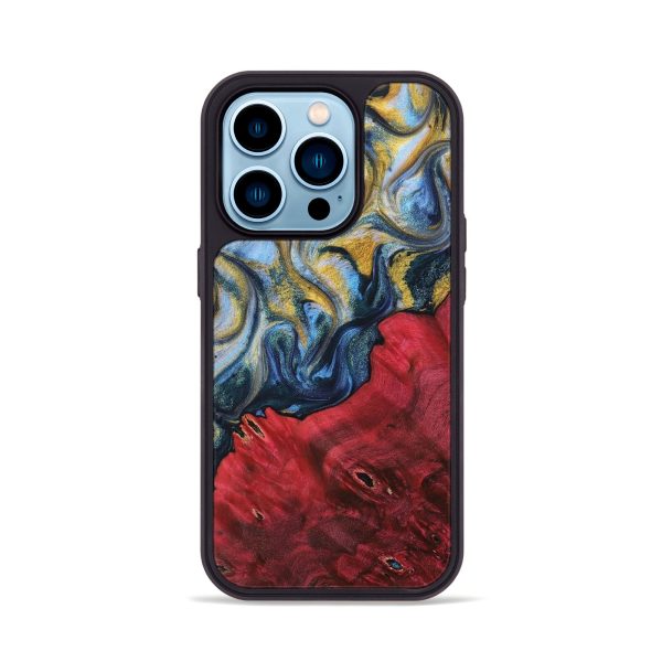 iPhone 14 Pro Wood+Resin Phone Case - Alejandro (Teal & Gold, 707962) Online now