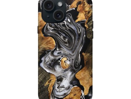 iPhone 15 Wood+Resin Live Edge Phone Case - Madilyn (Black & White, 707793) Supply