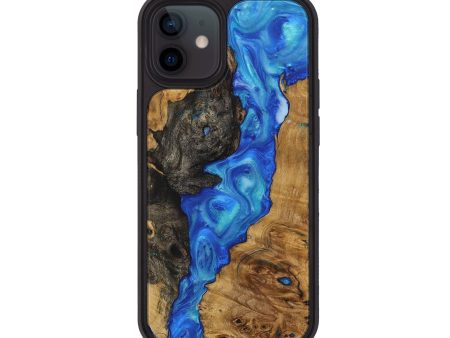 iPhone 12 Wood+Resin Phone Case - Paislee (Blue, 707867) For Cheap