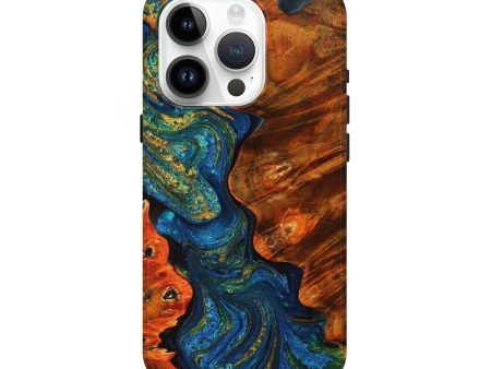 iPhone 15 Pro Wood+Resin Live Edge Phone Case - Cara (Teal & Gold, 710296) Supply