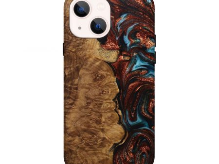 iPhone 13 Wood+Resin Live Edge Phone Case - Sandra (Teal & Gold, 707784) Discount