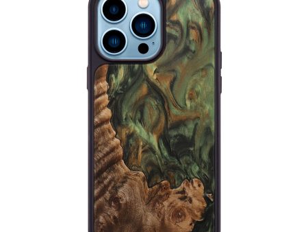 iPhone 14 Pro Max Wood+Resin Phone Case - Alton (Green, 710051) For Sale