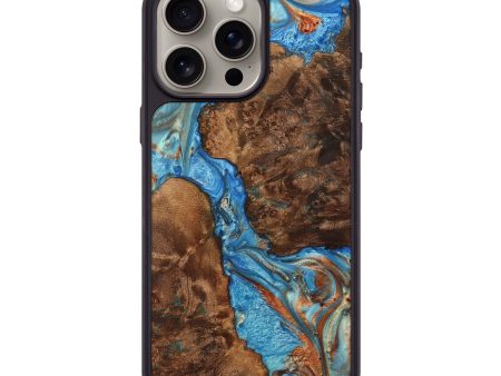 iPhone 15 Pro Max Wood+Resin Phone Case - Shirley (Teal & Gold, 710070) Cheap