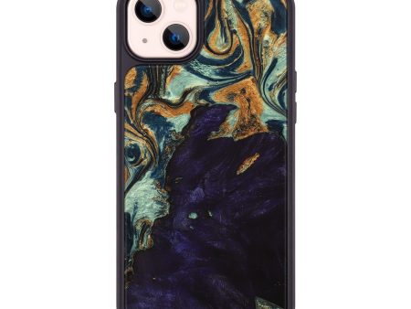 iPhone 14 Plus Wood+Resin Phone Case - Callie (Teal & Gold, 706218) For Cheap