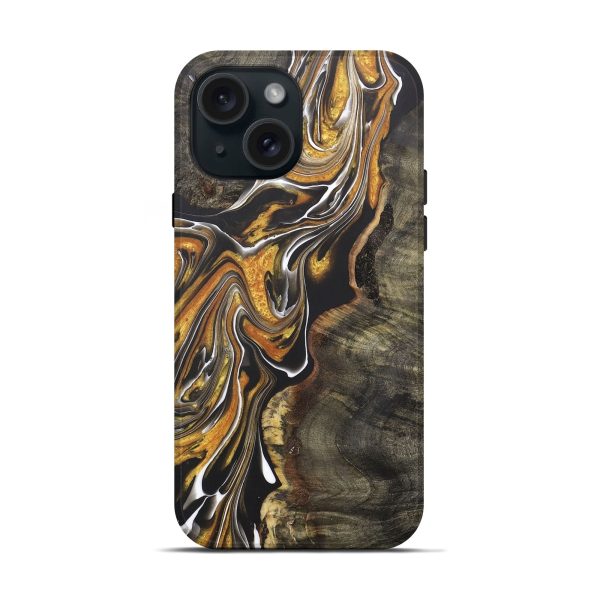 iPhone 15 Wood+Resin Live Edge Phone Case - Walter (Black & White, 710427) Cheap