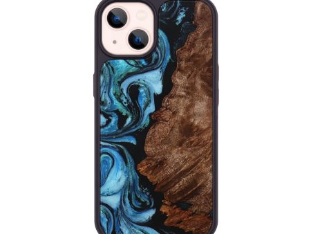 iPhone 14 Wood+Resin Phone Case - April (Blue, 708293) Sale