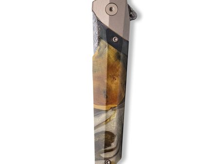 Live Edge Wood+Resin Pocket Knife - Damien (Black & White, 710221) Cheap