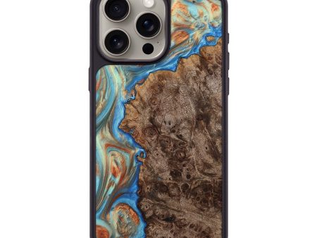 iPhone 15 Pro Max Wood+Resin Phone Case - Teresa (Teal & Gold, 710084) Supply