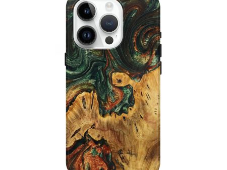 iPhone 15 Pro Wood+Resin Live Edge Phone Case - Fannie (Green, 709837) on Sale