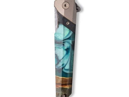 Live Edge Wood+Resin Pocket Knife - Josue (Green, 710192) Hot on Sale