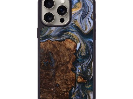 iPhone 15 Pro Max Wood+Resin Phone Case - Sean (Teal & Gold, 710074) Supply