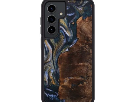 Galaxy S24 Wood+Resin Phone Case - Josiah (Teal & Gold, 710067) For Discount