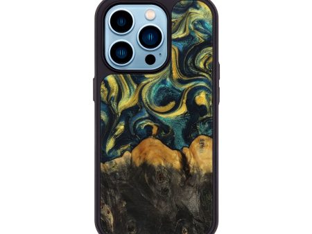 iPhone 14 Pro Wood+Resin Phone Case - Aitana (Teal & Gold, 708400) Discount