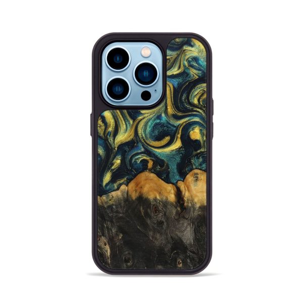 iPhone 14 Pro Wood+Resin Phone Case - Aitana (Teal & Gold, 708400) Discount