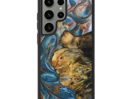 Galaxy S23 Ultra Wood+Resin Phone Case - Juanita (Teal & Gold, 708999) Supply