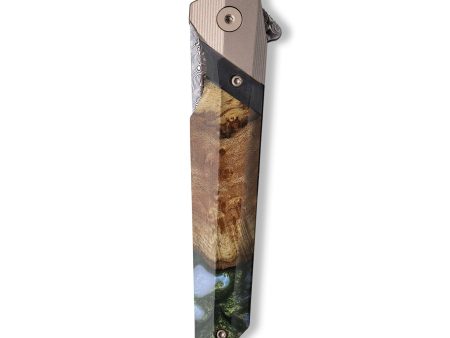 Live Edge Wood+Resin Pocket Knife - Benny (Green, 710178) Hot on Sale