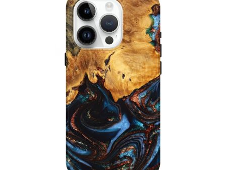 iPhone 15 Pro Wood+Resin Live Edge Phone Case - Jaiden (Teal & Gold, 709564) Discount