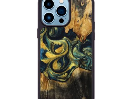 iPhone 14 Pro Max Wood+Resin Phone Case - Amber (Teal & Gold, 708396) Fashion