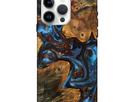 iPhone 15 Pro Max Wood+Resin Live Edge Phone Case - Amie (Teal & Gold, 707790) Online Hot Sale