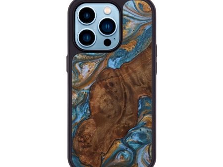 iPhone 14 Pro Wood+Resin Phone Case - Rodrigo (Teal & Gold, 707209) Sale