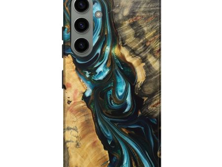 Galaxy S24 Plus Wood+Resin Live Edge Phone Case - Kamryn (Teal & Gold, 709847) For Sale