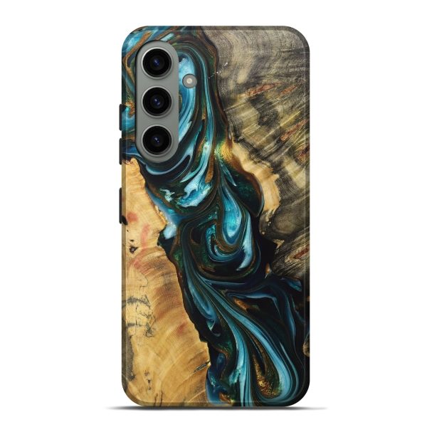 Galaxy S24 Plus Wood+Resin Live Edge Phone Case - Kamryn (Teal & Gold, 709847) For Sale