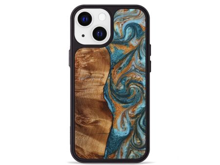 iPhone 13 mini Wood+Resin Phone Case - Jesse (Teal & Gold, 707752) Online Hot Sale