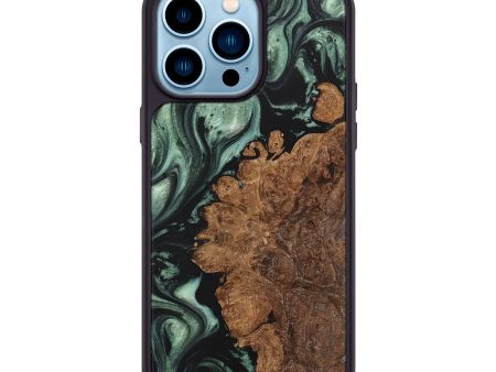 iPhone 14 Pro Max Wood+Resin Phone Case - Aimee (Green, 708495) For Sale