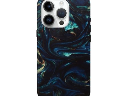 iPhone 15 Pro Wood+Resin Live Edge Phone Case - Brent (Teal & Gold, 705945) For Sale