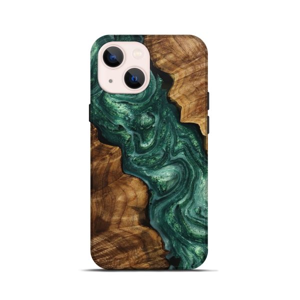 iPhone 13 mini Wood+Resin Live Edge Phone Case - Bonita (Green, 706469) Sale