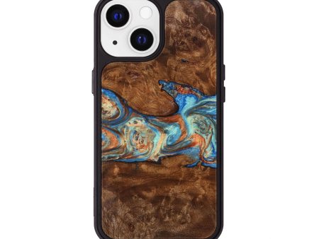 iPhone 13 Wood+Resin Phone Case - Nova (Teal & Gold, 705529) Supply