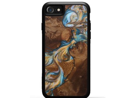 iPhone SE Wood+Resin Phone Case - Carolyn (Teal & Gold, 707227) For Cheap