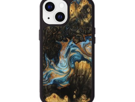 iPhone 13 Wood+Resin Phone Case - Olga (Teal & Gold, 705537) Online