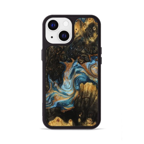 iPhone 13 Wood+Resin Phone Case - Olga (Teal & Gold, 705537) Online