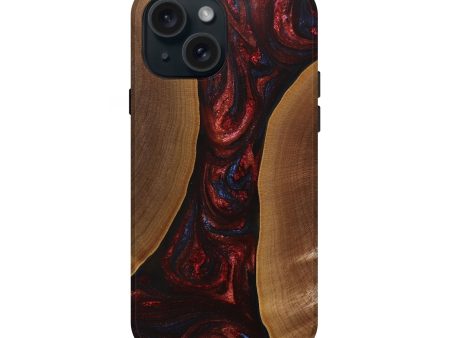 iPhone 15 Wood+Resin Live Edge Phone Case - Aiden (Red, 705947) For Sale