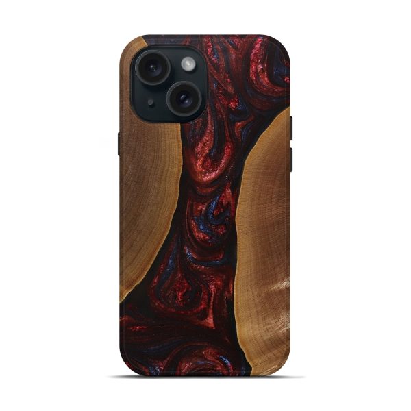 iPhone 15 Wood+Resin Live Edge Phone Case - Aiden (Red, 705947) For Sale