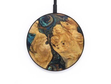 Circle Wood+Resin Wireless Charger - Caitlin (Teal & Gold, 706784) Supply