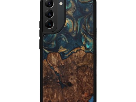 Galaxy S22 Plus Wood+Resin Phone Case - Wilma (Teal & Gold, 707221) Online Sale