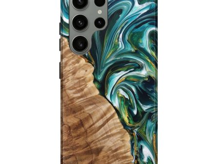 Galaxy S23 Ultra Wood+Resin Live Edge Phone Case - Ben (Teal & Gold, 705692) Discount