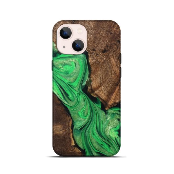 iPhone 13 mini Wood+Resin Live Edge Phone Case - Harrison (Green, 705447) For Discount