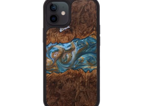 iPhone 12 Wood+Resin Phone Case - Travis (Teal & Gold, 707245) Sale