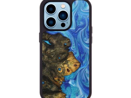 iPhone 14 Pro Wood+Resin Phone Case - Isabel (Blue, 706941) Supply