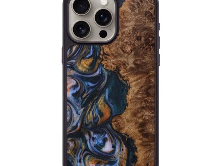 iPhone 15 Pro Max Wood+Resin Phone Case - Serena (Teal & Gold, 706382) Fashion