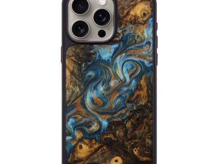 iPhone 15 Pro Max Wood+Resin Phone Case - Bria (Teal & Gold, 705535) Online Sale