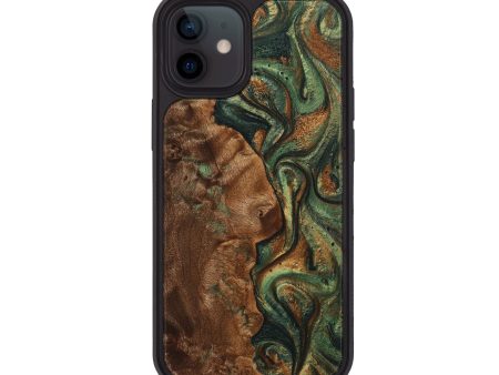 iPhone 12 Wood+Resin Phone Case - Mindy (Green, 705506) For Sale