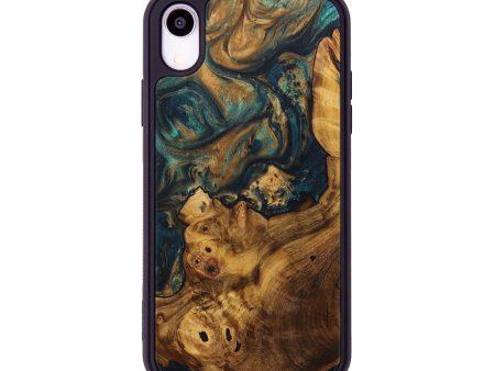 iPhone Xr Wood+Resin Phone Case - Tisha (Teal & Gold, 707230) Discount