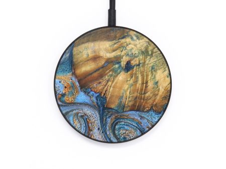 Circle Wood+Resin Wireless Charger - Felicity (Teal & Gold, 706790) For Sale