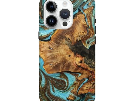 iPhone 15 Pro Wood+Resin Live Edge Phone Case - Lula (Teal & Gold, 706477) Supply